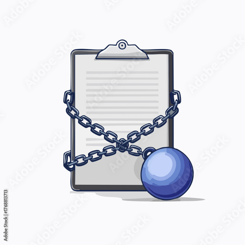 Liability chains restricts official document with ball and chain attached