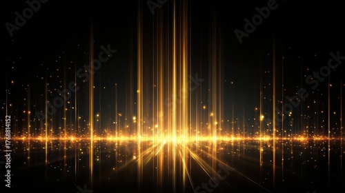 Golden light streaks and bokeh on dark. Good background for tech or awards.
