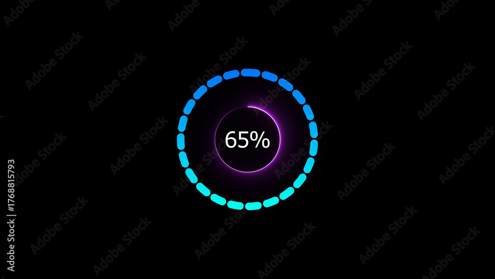 Fototapeta premium 65% loading bar icon illustration. a modern neon red color neon loading illustration. on a black background. and creating a stunning 4k illustration.