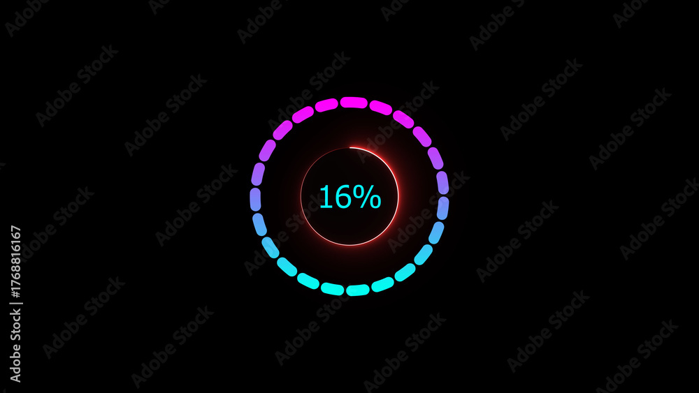 Fototapeta premium 16% loading bar icon illustration. a modern neon red color neon loading illustration. on a black background. and creating a stunning 4k illustration.
