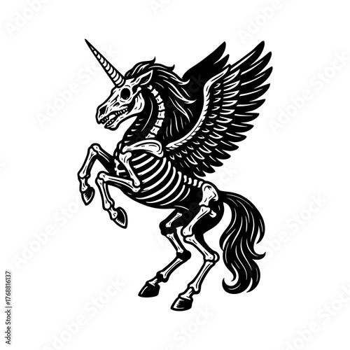 Wallpaper Mural Skeleton Unicorn Vector Illustration | Gothic Pegasus Skull Design | Dark Fantasy Winged Horse Art | Mythical Skeleton Animal Graphic Torontodigital.ca