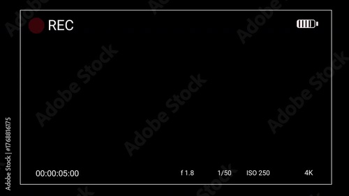 4K Camera Recording, Camera Overlay with Alpha Channel. Ideal for Footage, Surveillance, Cyberspace, Cyber security and Content Creation to evoke feeling of recorded content. Camera Interface Overlay.