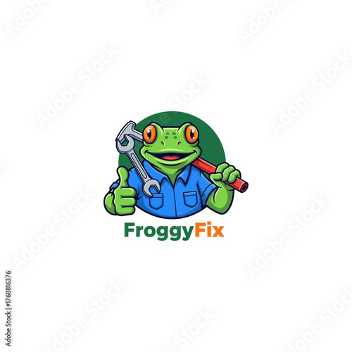FroggyFix Professional Handyman Logo Featuring a Friendly Frog with Tools for Reliable Service