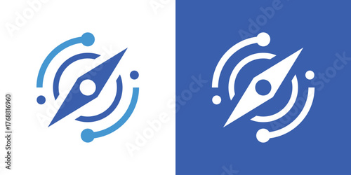 A modern logo combining a navigation compass and circular tech elements, symbolizing direction, innovation, and digital connectivity.