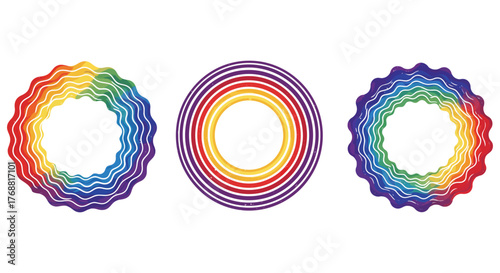 rainbow circle designs illustration creative art round frame set vibrant circular elements evoking lgbtq pride month celebration artistic background