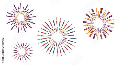 sunburst design elements for graphic projects colorful bursts radiating outwards in circular arrangements perfect for backgrounds and retro aesthetics