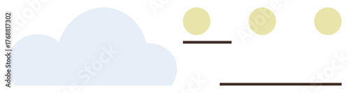 Light blue cloud beside three yellow dots with horizontal lines, symbolizing cloud data, connection, and structured systems. Ideal for technology, storage, minimalism, data flow, organization