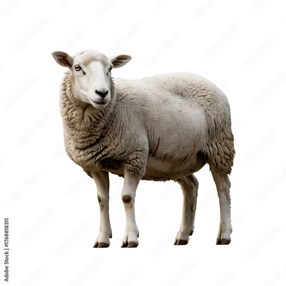 Obraz premium A white sheep standing on a transparent background isolated on transparent background