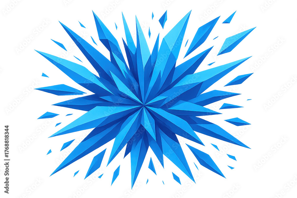 Fototapeta premium Blue crystal geometric explosion abstract 3d rendering design on transparent background with sharp facets