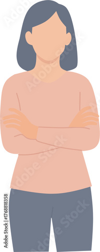 Vector Illustration of Standing Woman with Arms Crossed in Modern Flat Style