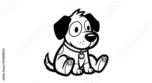 Charming cartoon puppy illustration with bold lines and playful simplicity drawing attention