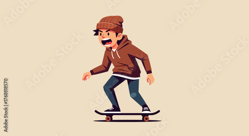 Cartoon Skater with Attitude: Animated Image of a Young Man Executing a Skateboarding Trick