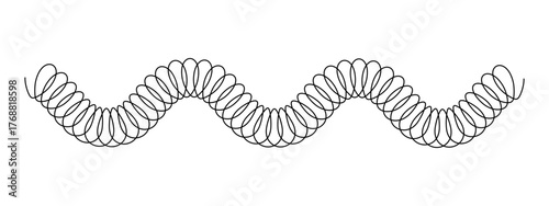 Coil spring in wave shape isolated on white background. Flexible metal or plastic wire spiral. Slinky toy silhouette. Vector graphic illustration. 