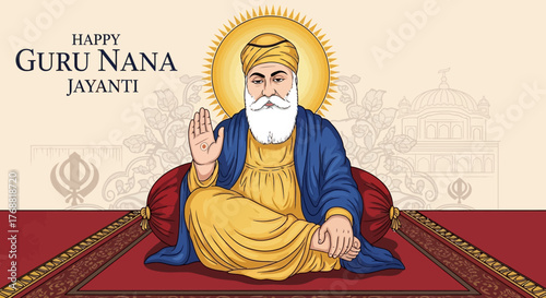 Elegant illustration of Guru Nanak Dev Jayanti celebration with spiritual essence and traditional