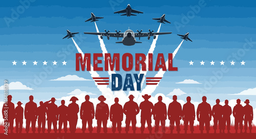 Commemorative tribute to service and sacrifice with aircrafts and silhouettes group honoring