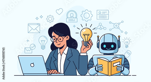 Human and AI collaboration, leveraging technology for creative solutions and innovation synergy