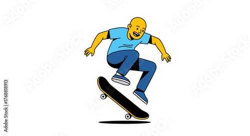 Stylized skateboarder performing a trick, a dynamic illustration of youth and extreme sports