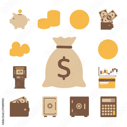 Illustration featuring various finance-related icons, from savings to investments