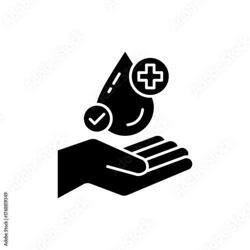 Set dermatologically tested vector label with water drop, leaf and hand logo. Dermatology test symbol, dermatologist badge, clinically proven icon for allergy free and healthy safe product package tag