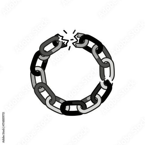 Illustration of a shattered, monochrome chain, representing a break or freedom
