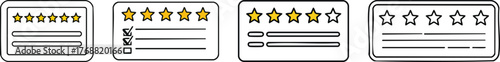 Feedback card with five stars and comment lines outline icon symbolizing online review and rating interface