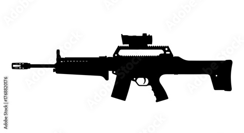 Modern tactical rifle silhouette with scope, ready for action and defense applications