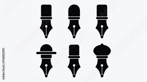 Elegant fountain pen nib icons set for writing and calligraphy