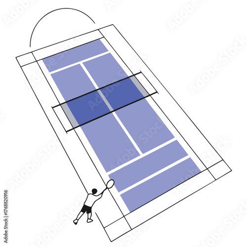 Aerial view of a tennis player executing a powerful forehand stroke