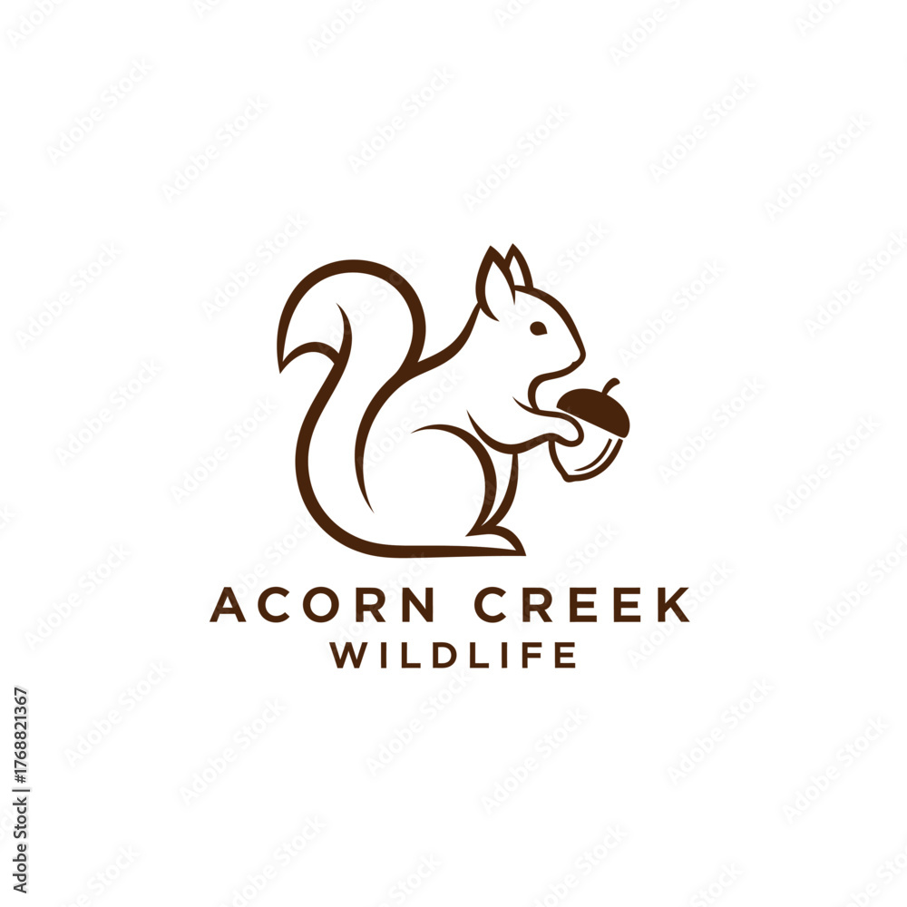 Obraz premium A brown logo depicting a squirrel holding an acorn, with the text 