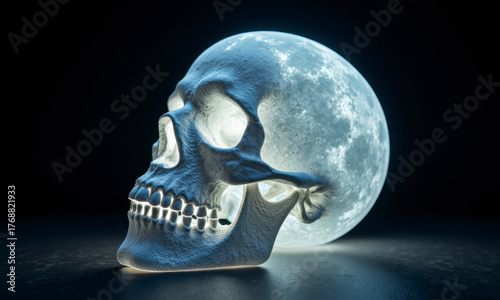 A Celestial Memento Mori: The Moon as a Glowing, Translucent, Human Skull