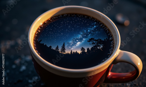 A Cup of the Cosmos: A Coffee Cup with a Calm, Starry Night Sky Inside