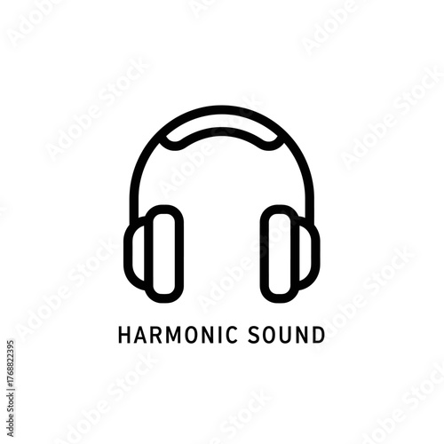 A simple, minimalist black and white icon depicting a set of headphones, with text below