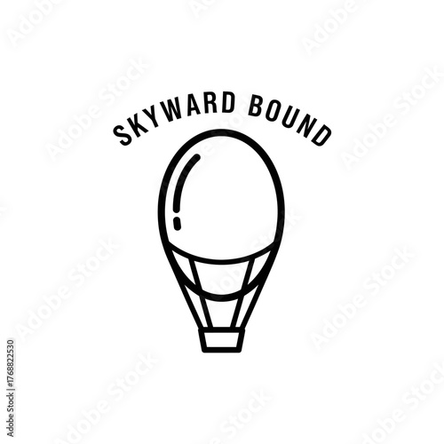 A black outline illustration of a hot air balloon, centered on a white background, with text above