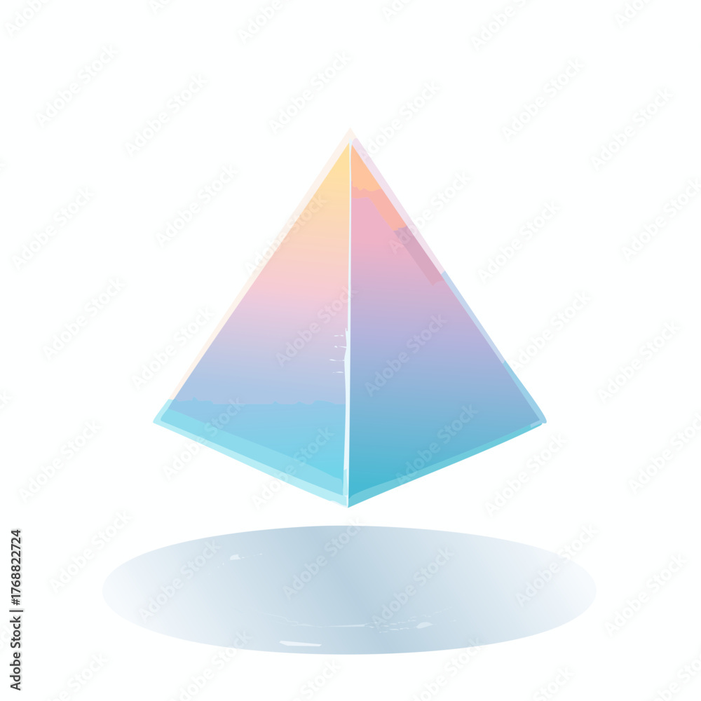 Fototapeta premium Abstract Watercolor Pyramid with Blue and Pink Accents on White Background.