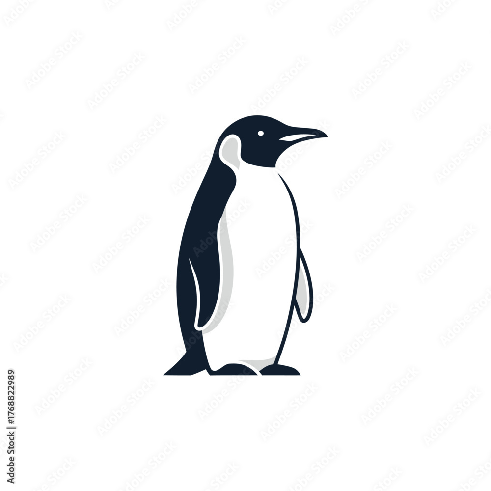 Obraz premium A stylized penguin stands upright, featuring black and white plumage against a solid white background