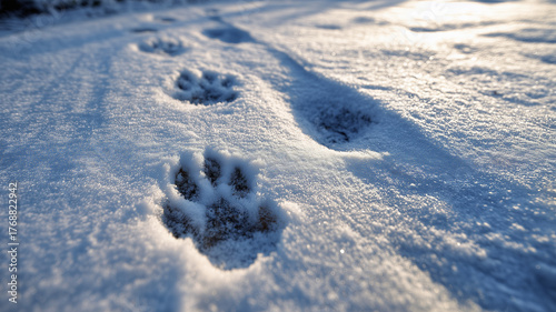 Dog Paw Prints in the Snow