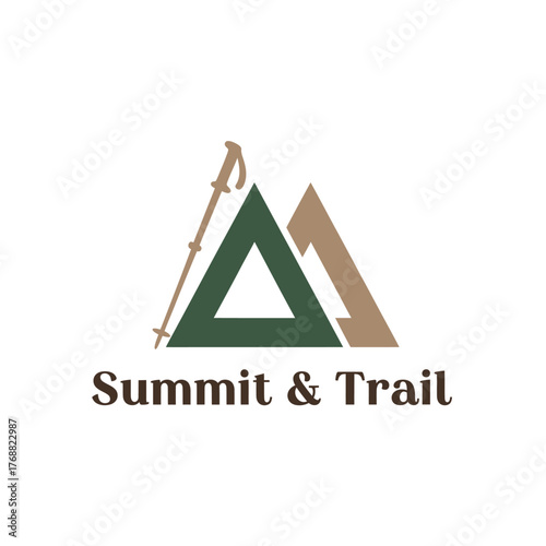 A logo composed of two mountain shapes with a hiking pole, over the words "Summit & Trail