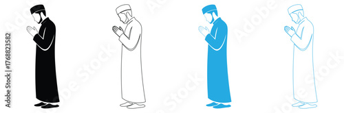 Elegant Muslim prayer icons in varied styles and colors,editable stroke,Icon of Muslims praying ,Muslim prayer icons. Varied styles and colors. Faith, devotion, culture
