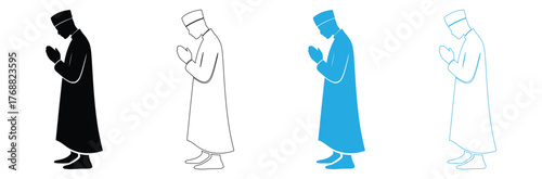 Elegant Muslim prayer icons in varied styles and colors,editable stroke,Icon of Muslims praying ,Muslim prayer icons. Varied styles and colors. Faith, devotion, culture
