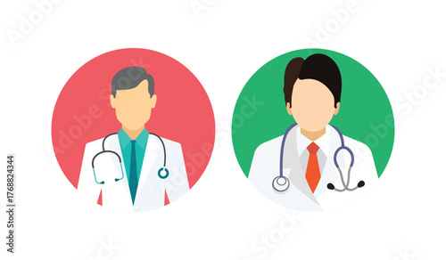 Doctor Vector and Icon Collection – Male and Female Doctor Illustrations, Medical Staff, Healthcare Professionals, Hospital Scene, and Medicine Icons Set