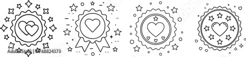 Badge with Heart and Star Icon Depicting Positive Testimonial Approval and Quality Recognition Concept