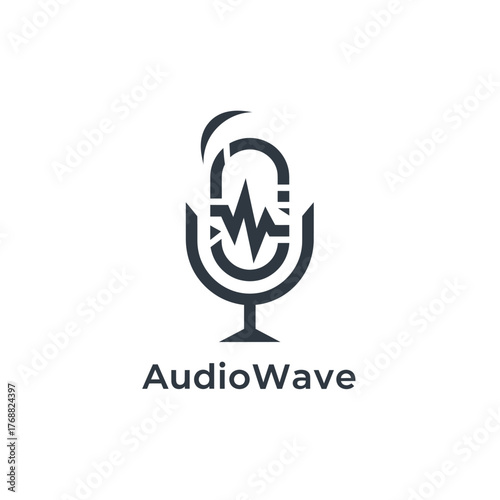 A microphone illustration with an audio waveform, symbolizing sound and recording, set against a white background