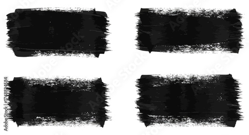 black brush strokes texture design elements painted in thick black for grunge banners providing versatile vector backgrounds and graphic overlays.