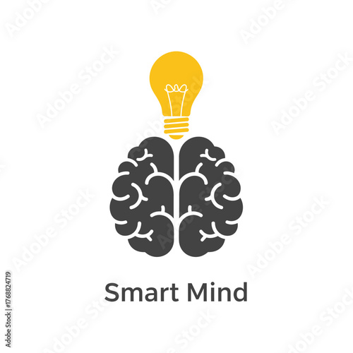 Illustration of a brain shape with a lightbulb above, representing an idea or intelligence