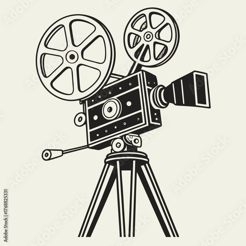 Vintage Movie Camera on a Tripod film camera retro