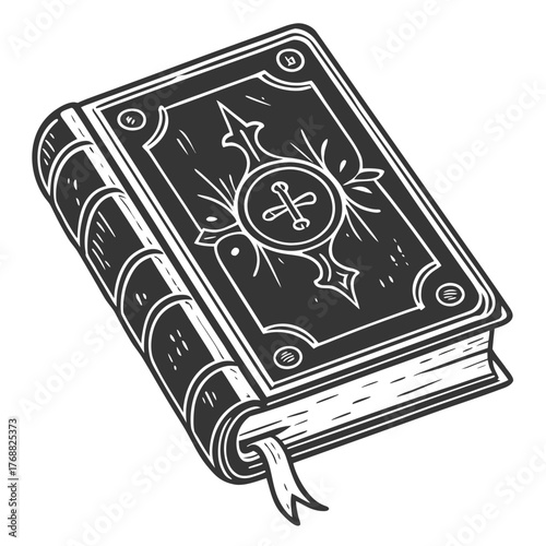 Vintage Book with Cross Symbol and Bookmark old book bible