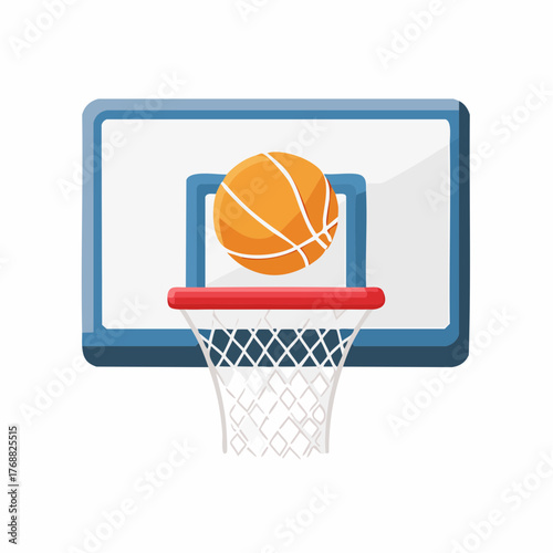 Basketball Going Through Hoop with Net and Backboard Illustration.