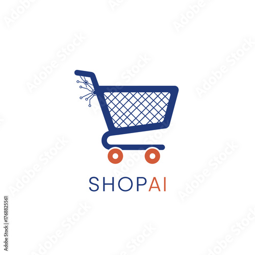 A stylized shopping cart logo with connected circuitry, wheels, and the word "SHOPAI" underneath