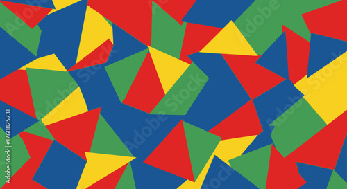 Colorful abstract artwork of overlapping geometric shapes in primary and secondary colors