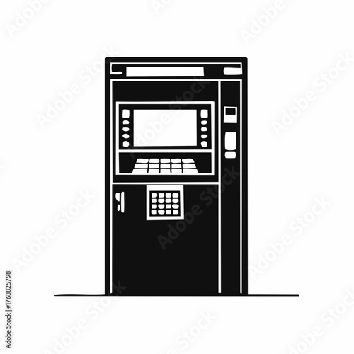 Black and White Illustration of an ATM Machine.